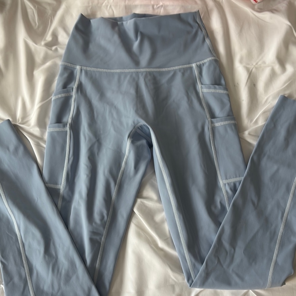 aerie light blue, high waisted leggings with side pockets size small